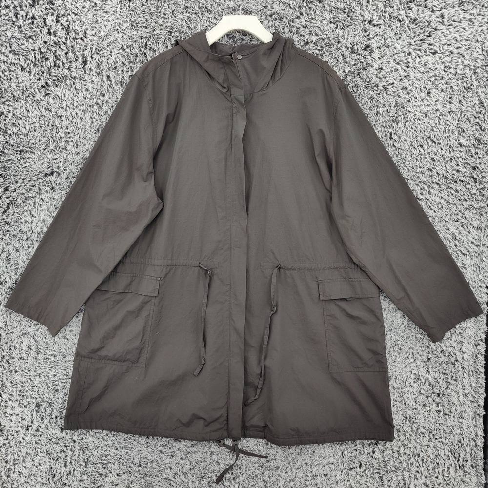 Eileen Fisher Women Gorp Minimalist Nylon Parka Jacket 2X/3X Gray Hooded Utility